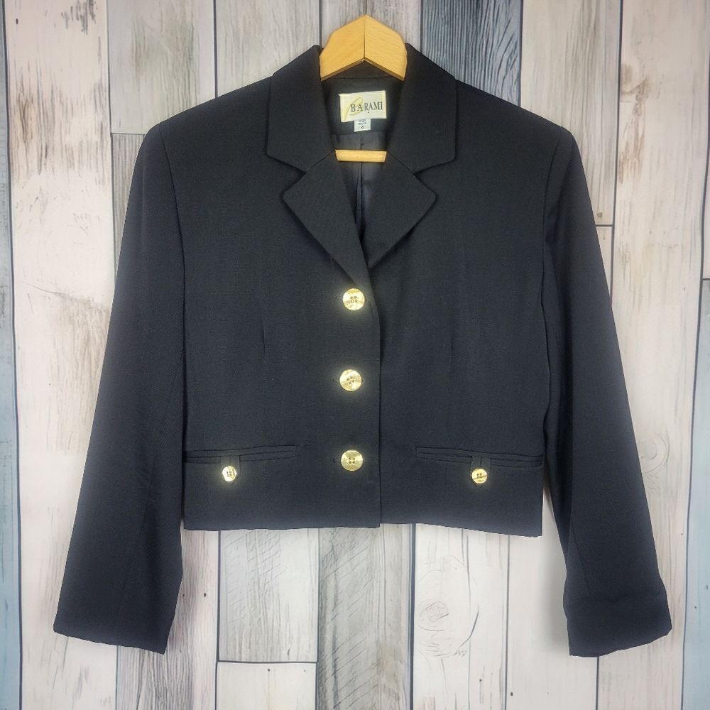 Vintage Barami Black Cropped Blazer Jacket Size 4
